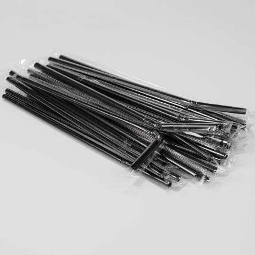 PP06 자바라 주름 빨대 개별포장 검정 일회용 스트로우 7mm 25cm 이미지