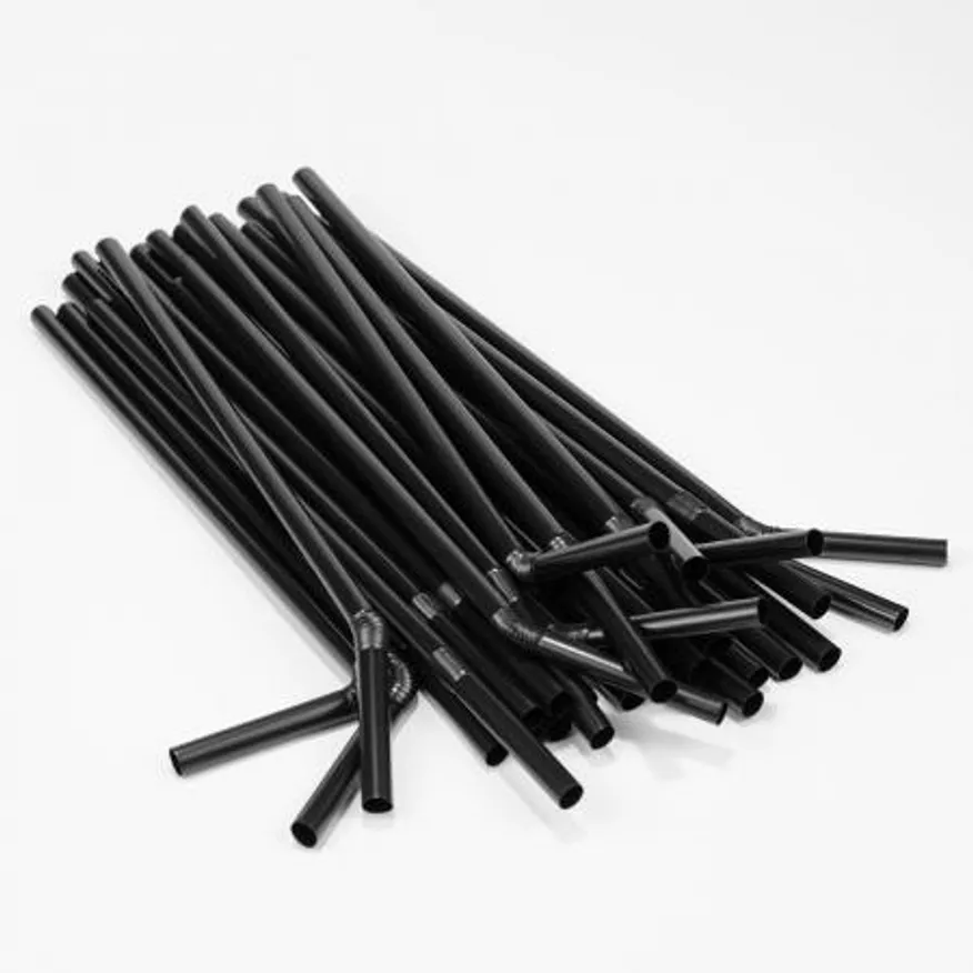 PP14 자바라 주름 빨대 벌크포장 검정 일회용 스트로우 7mm 25cm 이미지