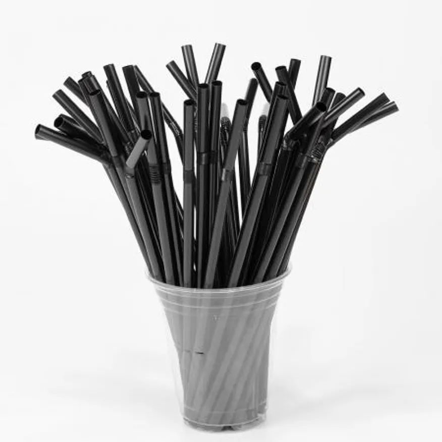 PP14 자바라 주름 빨대 벌크포장 검정 일회용 스트로우 7mm 25cm 이미지