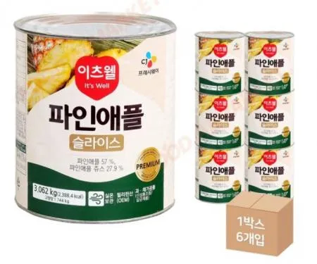 [박스판매] 이츠웰)프리미엄 파인애플 슬라이스 (3.062kg*6캔) 