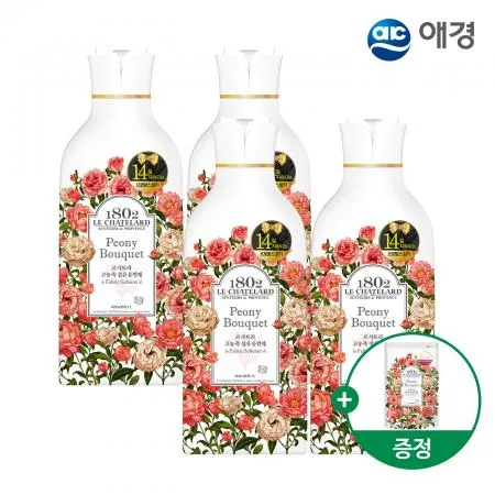 르샤트라 고농축 섬유유연제 용기 1L X 4개+피오니 200mL 리필 증정 (피오니)