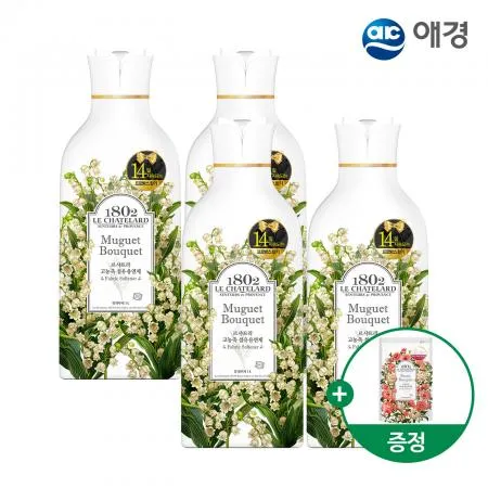 르샤트라 고농축 섬유유연제 용기 1L X 4개+피오니 200mL 리필 증정 (뮤게)