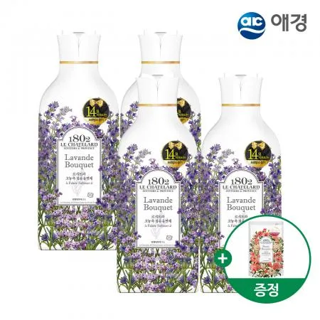 르샤트라 고농축 섬유유연제 용기 1L X 4개+피오니 200mL 리필 증정 (라벤더)