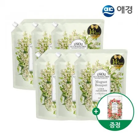 르샤트라 고농축 섬유유연제 리필 1.6L X 6개+피오니 200mL 리필 증정 (뮤게)