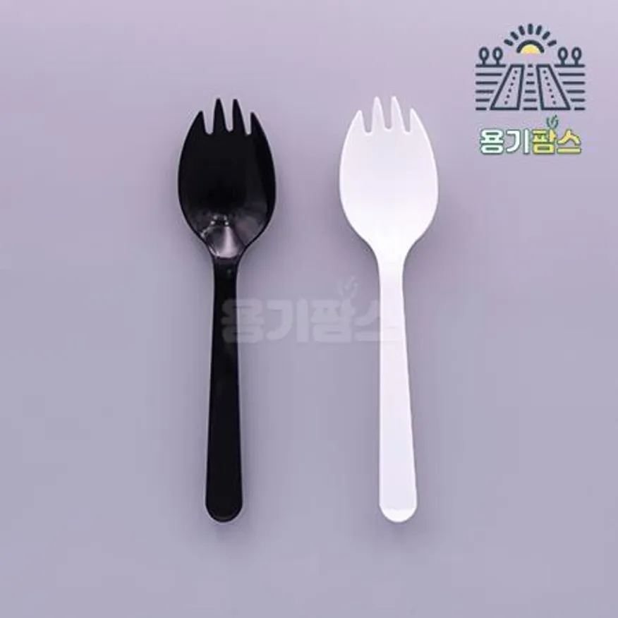 개별포장 일회용 스포키 검정 2000개 고강도 고급 배달 숟가락 스푼 스포크 포카락 이미지