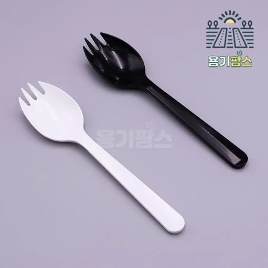개별포장 일회용 스포키 검정 2000개 고강도 고급 배달 숟가락 스푼 스포크 포카락 이미지