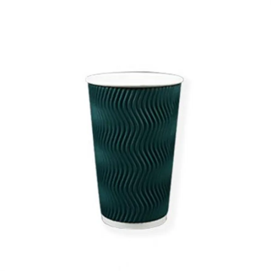 크리스마스느낌 초록종이컵 3중 단열컵 웨이브 그린 510ml(16온스) 종이컵 500개 이미지