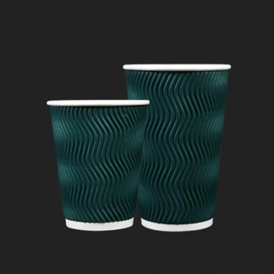 크리스마스느낌 초록종이컵 3중 단열컵 웨이브 그린 510ml(16온스) 종이컵 500개 이미지