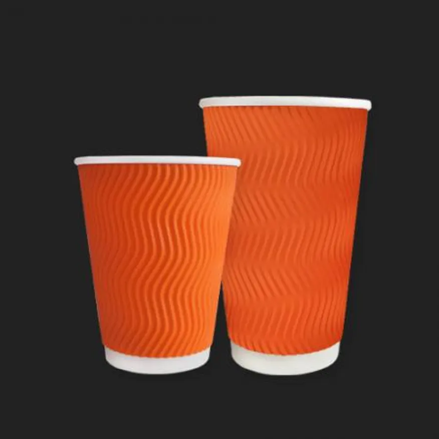 HC 3중 단열컵 웨이브 오렌지 360ml(12온스) 종이컵 500개 이미지