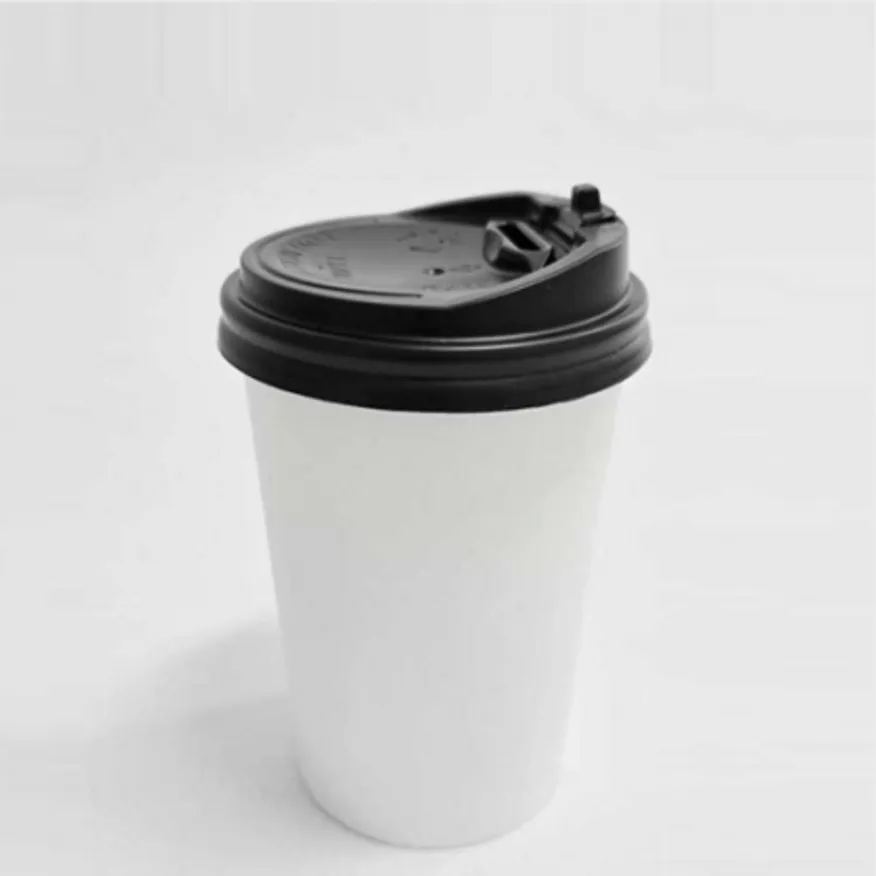 13온스 백색 무지종이컵+블랙개폐형뚜껑 100개세트 이미지