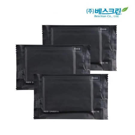 미니 물티슈 블랙 무광 100매 업소용 고급형 무지 개별포장 식당 카페 행사 답례품 
