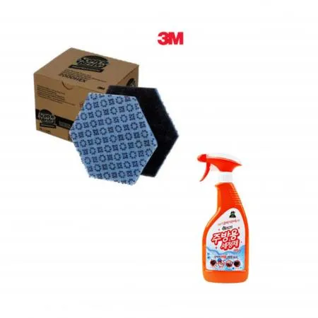 3M 강력 육각양면 수세미 기름때 세척 15개+ 산도깨비 주방세제 650ml
