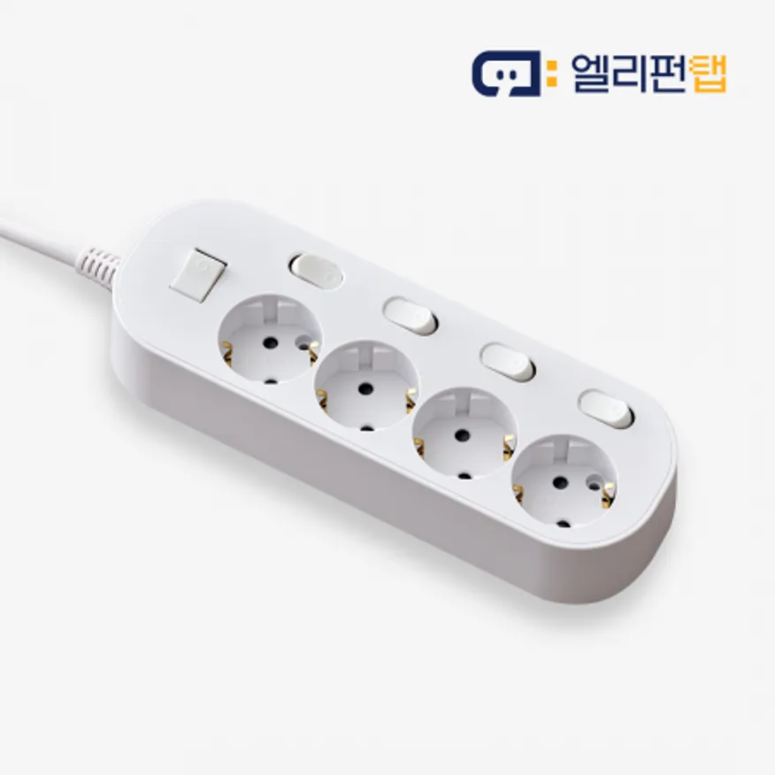 자동소화 개별 멀티탭 4구 1.5M All 화이트 이미지