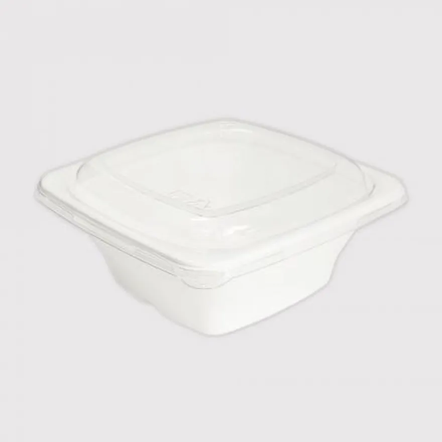 L-013 분리형 펄프 사각용기 일회용도시락 화이트 400개입 (뚜껑 별도) 이미지