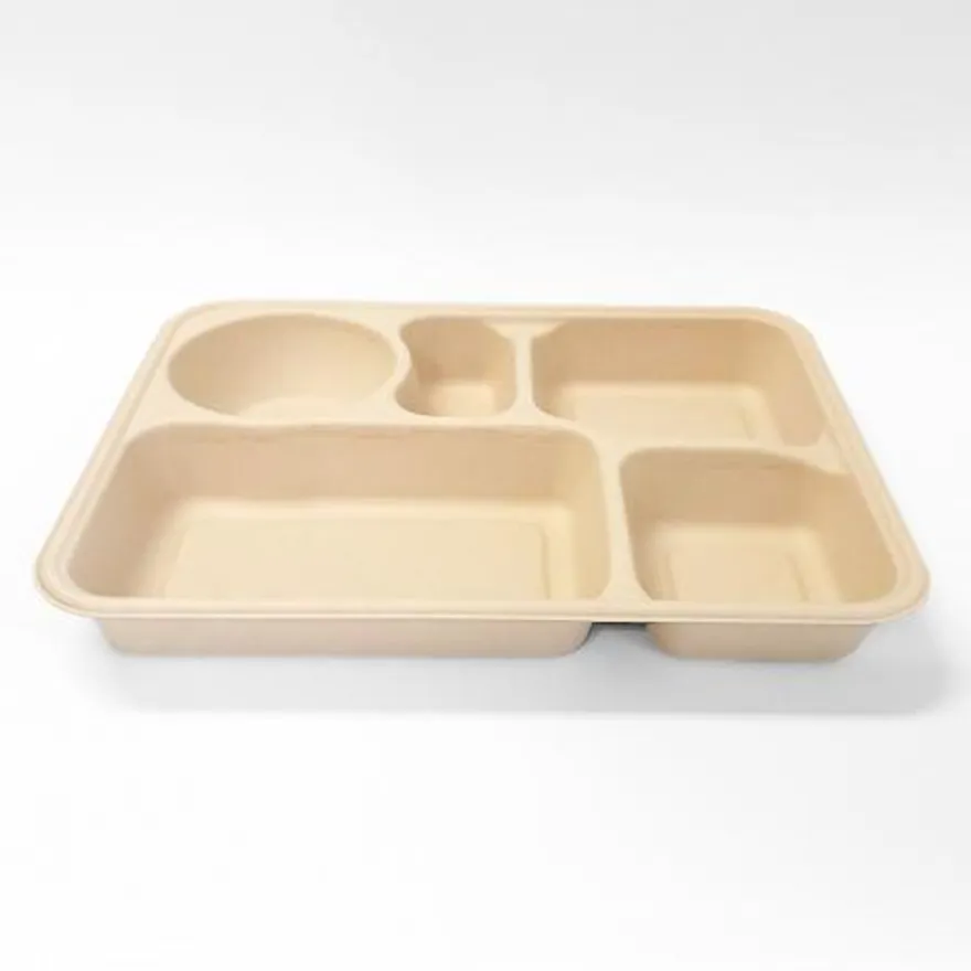 대나무 펄프 돈까스 용기 - 사각 5구용기 (1340ml)250개입(뚜껑별도) 이미지