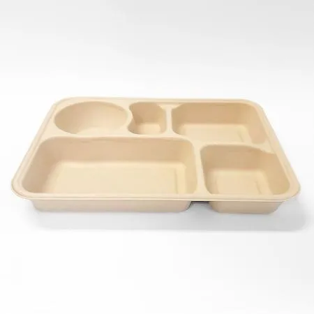 대나무 펄프 돈까스 용기 - 사각 5구용기 (1340ml)250개입(뚜껑별도) 이미지