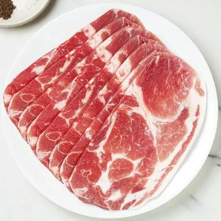바라던 미국산 기름손질 잘된 제육용 3mm슬라이스 돼지 목전지 500g