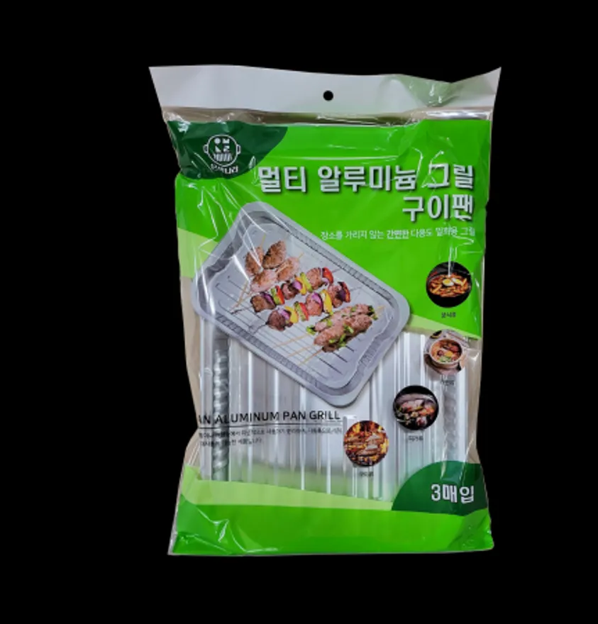 일회용 알루미늄 캠핑 바베큐 그릴 구이팬 사각 1봉(3개입) 이미지