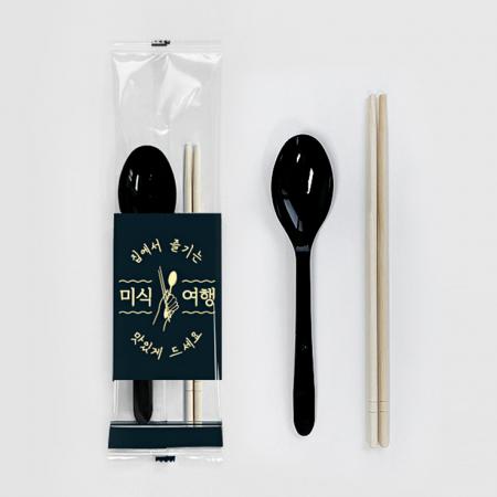2종 숟가락 젓가락 세트 (투명 미식여행) 검정 500개