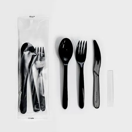 4종 숟가락 포크 나이프 이쑤시개 세트 (반투명 무지) 검정 400개