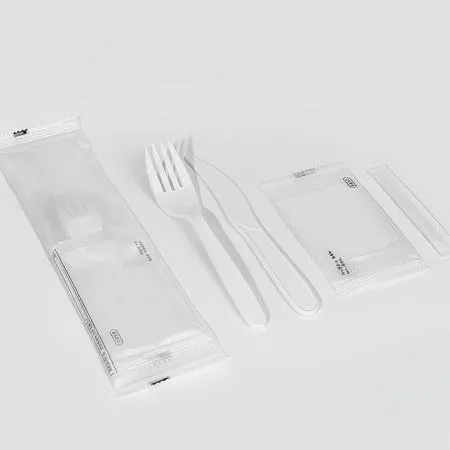 4종 포크 나이프 물티슈 이쑤시개 세트 (반투명 무지) 백색 400개 이미지