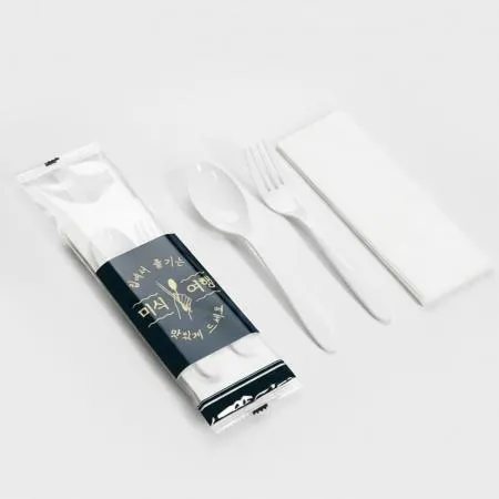 3종 숟가락 포크 냅킨 세트 (투명 미식여행) 백색 500개 이미지