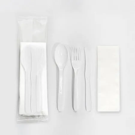 4종 숟가락 포크 나이프 냅킨 세트 (반투명 무지) 백색 400개