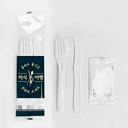 3종 포크 나이프 물티슈 세트 (투명 미식여행) 백색 500개