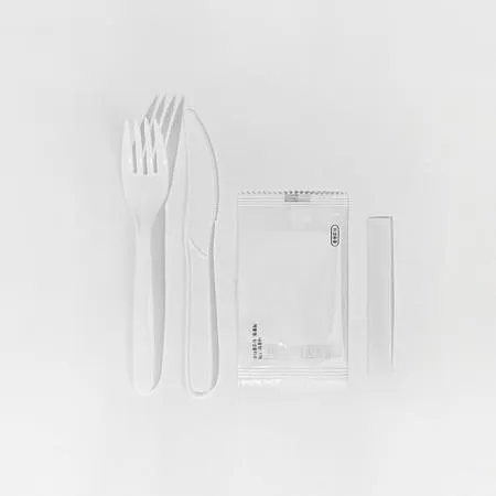 4종 포크 나이프 물티슈 이쑤시개 세트 (반투명 무지) 백색 400개 이미지