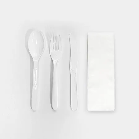 4종 숟가락 포크 나이프 냅킨 세트 (반투명 무지) 백색 400개 이미지