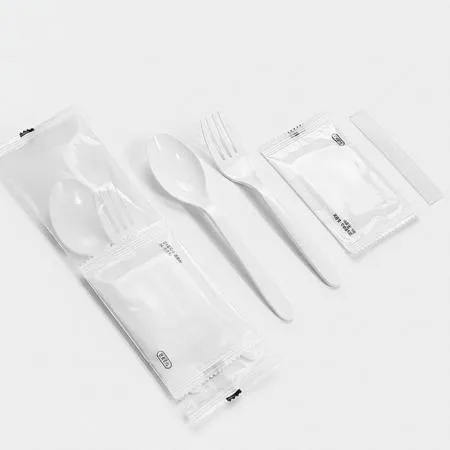 4종 숟가락 포크 물티슈 이쑤시개 세트 (반투명 무지) 백색 400개 이미지