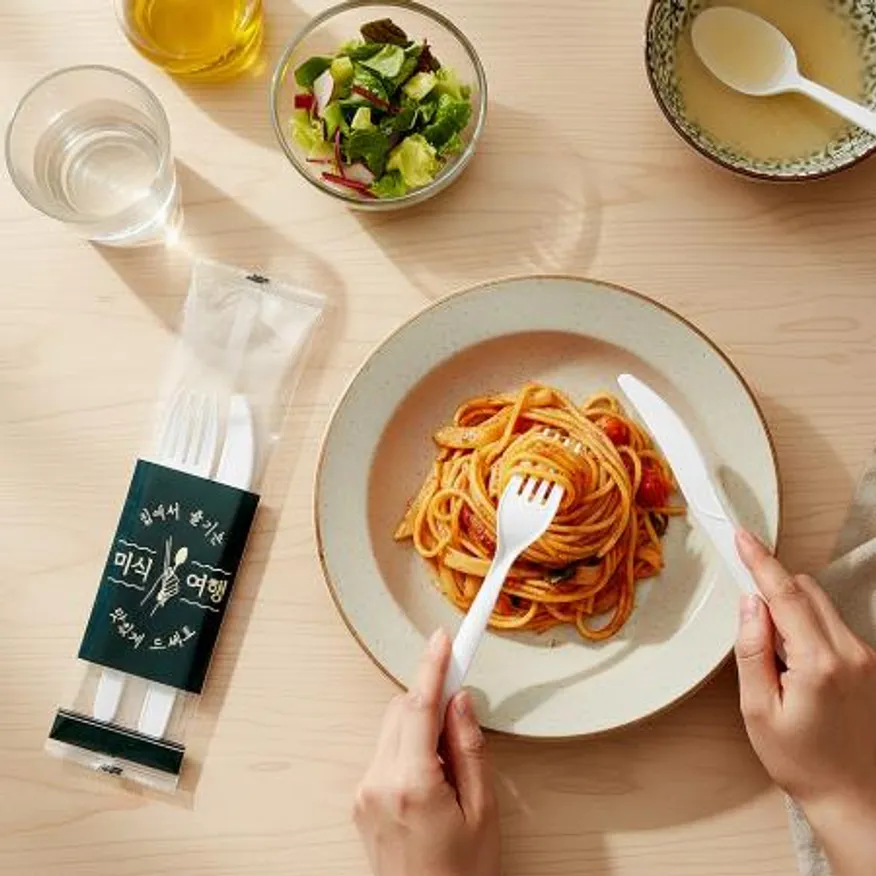 2종 포크 나이프 세트 (투명 미식여행) 백색 500개 이미지