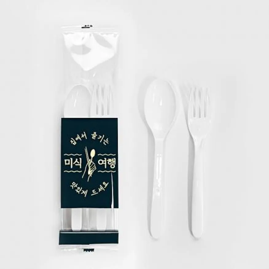 2종 숟가락 포크 세트 (투명 미식여행) 백색 500개 이미지