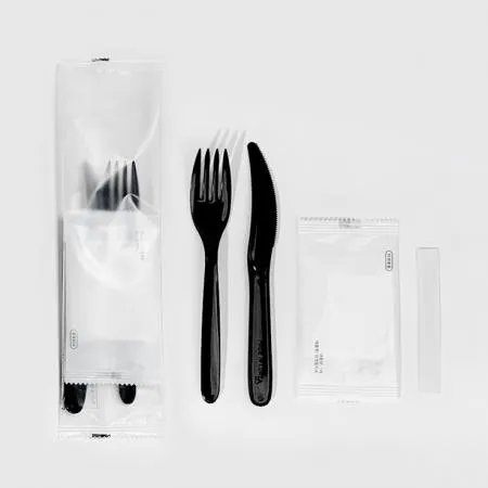 4종 포크 나이프 물티슈 이쑤시개 세트 (반투명 무지) 검정 400개