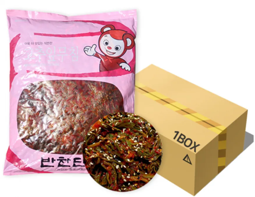 ❤️무료배송❤️ 반찬단지 고추잎무침 4kg 4개 1박스 업소용 식당용 고춧잎무침 이미지