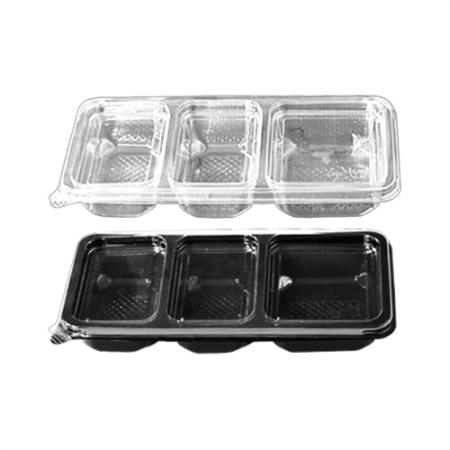 {배송지연}[TY]사각찬용기 18083 3칸(투명) 600개세트(용기+뚜껑)