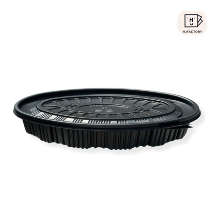 (용기+뚜껑 100개세트) 타원찜용기 340파이 흑색 (소) 전자레인지사용가능 PP소재 