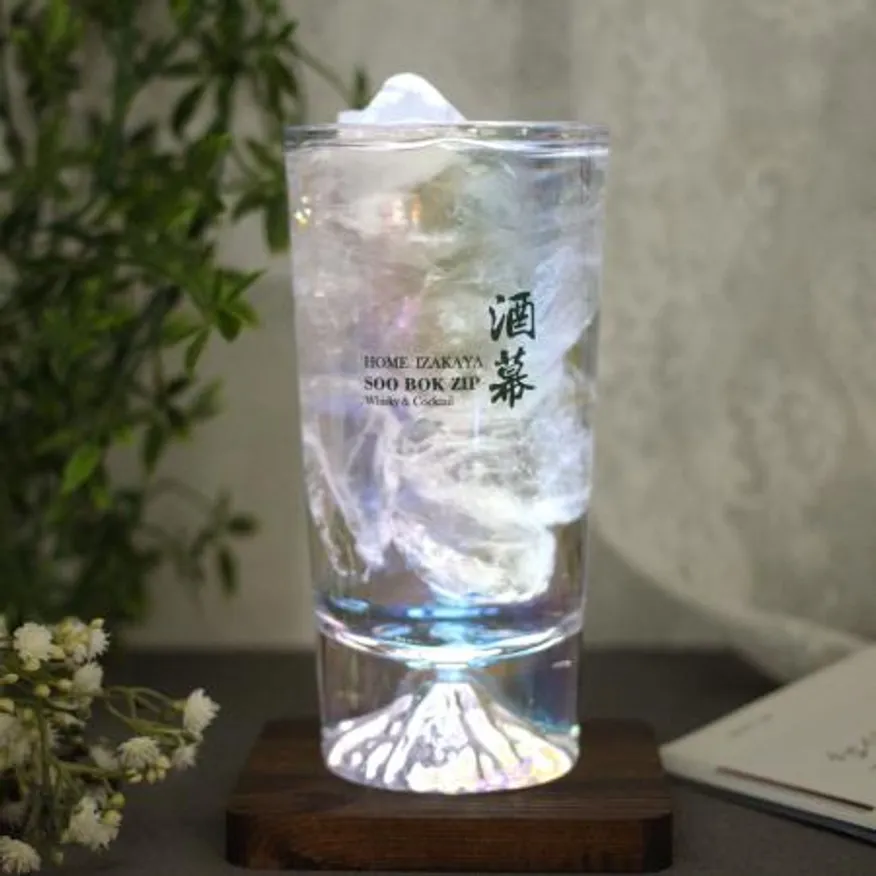 (소량인쇄가능) 무지개잔 한라산모양 하이볼 카페 오로라유리잔 이미지