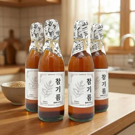 저온압착 고소한 통참깨 참기름 350ml X 3병 이미지