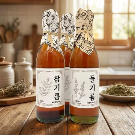 저온압착 고소한 참기름 350ml 2병 + 몸에좋은 들기름 350ml 1병