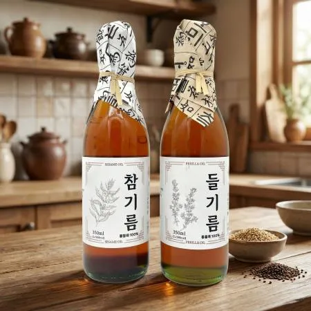 저온압착 고소한 참기름 350ml 1병 + 몸에좋은 들기름 350ml 1병