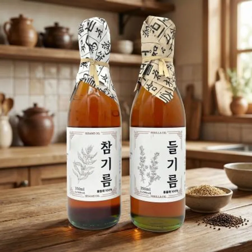 저온압착 고소한 참기름 350ml 1병 + 몸에좋은 들기름 350ml 1병 이미지