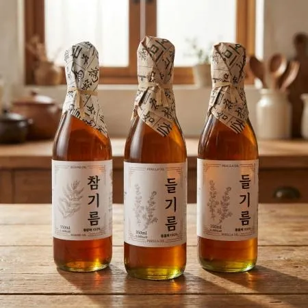 저온압착 몸에좋은 들기름 350ml X 2병 + 고소한 참기름 350ml 1병