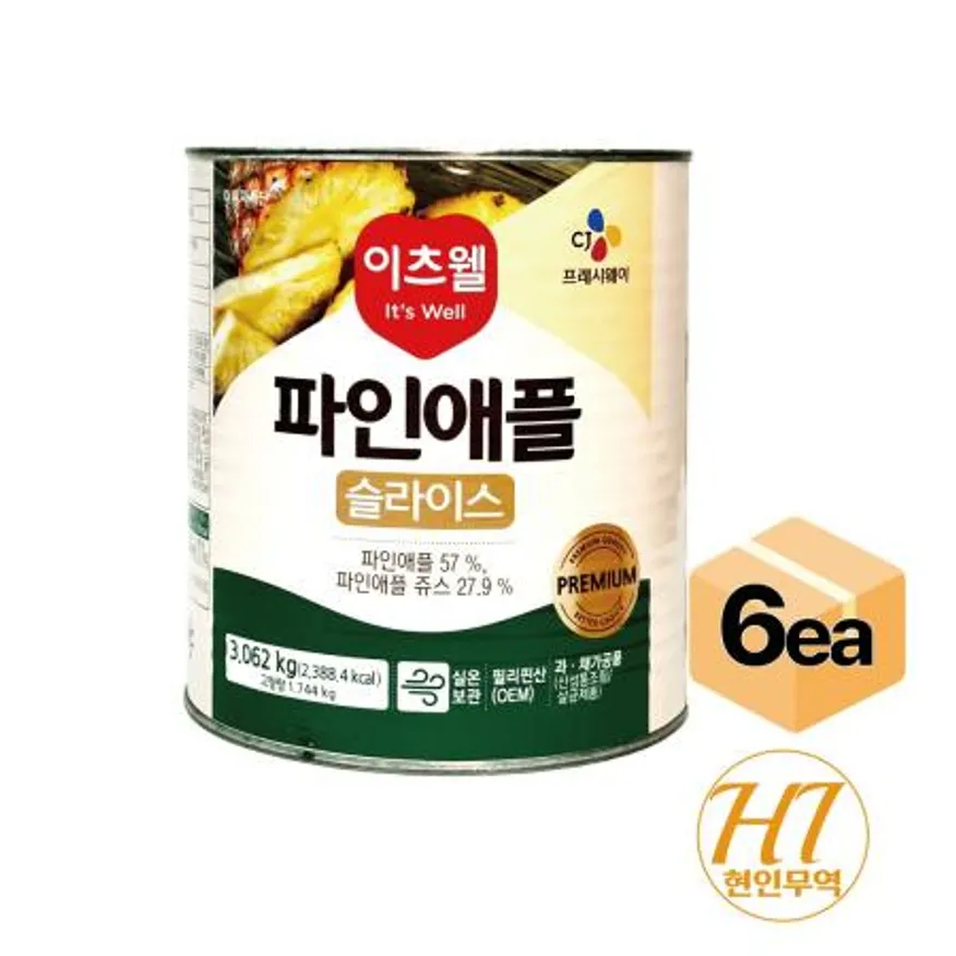 이츠웰 파인애플 슬라이스 통조림 3kg x 6개입 이미지