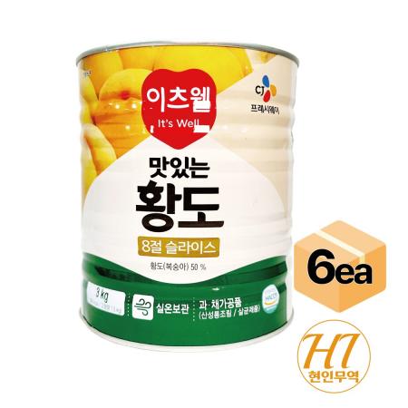 씨제이 이츠웰 맛있는 황도 8절 슬라이스 3kg x 6개입