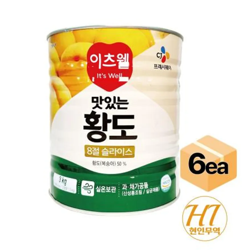 씨제이 이츠웰 맛있는 황도 8절 슬라이스 3kg x 6개입 이미지