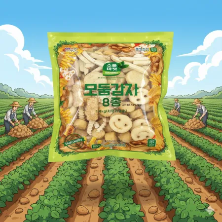 소울마켓 아메리카모둠(모듬)감자8종(스마일.크링클컷,스파이시슈스트링,반달감자,로스티스,테이트스틱,스트레이트컷)*1.4KG-[아이스박스1박스 8봉]