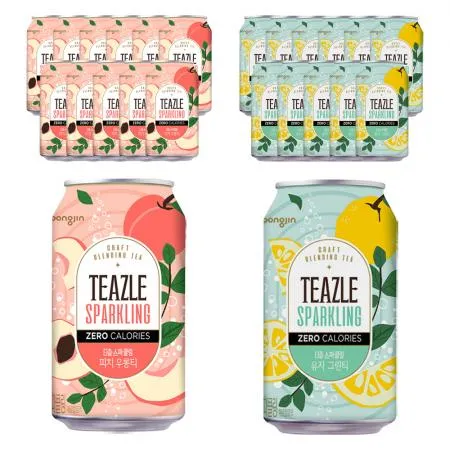 웅진 티즐 스파클링 2종 세트 340ml (피치 우롱티+유자 그린티)