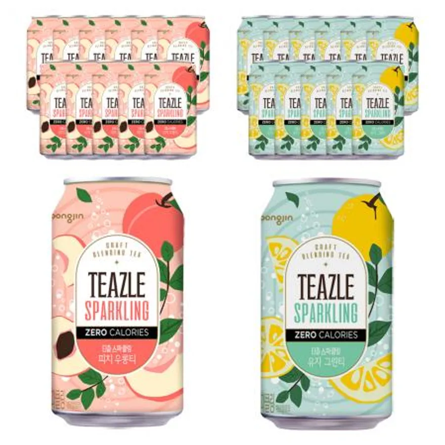 웅진 티즐 스파클링 2종 세트 340ml (피치 우롱티+유자 그린티) 이미지