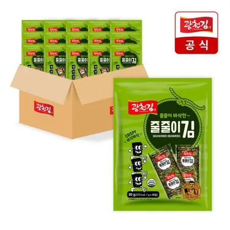 [광천김공식] 도시락김 미니 줄줄이김 80봉 x 16팩 (1BOX 벌크) / 회 생선회